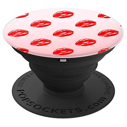Pretty Red Cherry Lips With Light Pink Background PopSockets Grip and Stand for Phones and Tablets