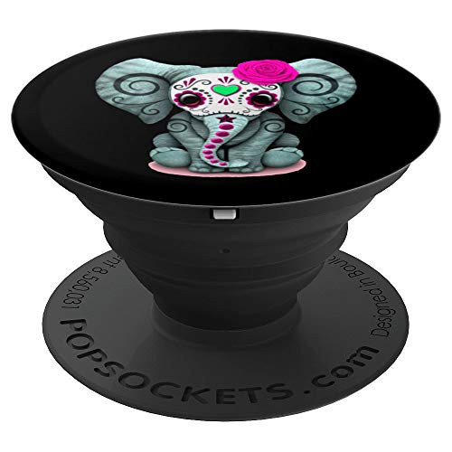 Sugar Skull Pink Rose Elephant Day Of The Dead Halloween PopSockets Grip and Stand for Phones and Tablets