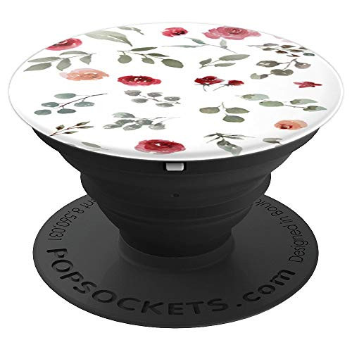 Pretty Rose White Background Flowers Red Pink Floral Pattern PopSockets Grip and Stand for Phones and Tablets