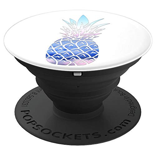 Blue Pink Turquoise Pineapple On a White Background PopSockets Grip and Stand for Phones and Tablets