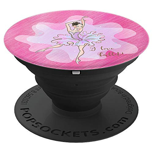 Ballerina In Purple I Love To Dance Ballet Pink Background PopSockets Grip and Stand for Phones and Tablets