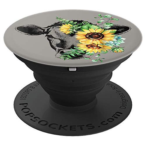 Cow Sunflower Funny Cow Lover Gift Idea PopSockets Grip and Stand for Phones and Tablets