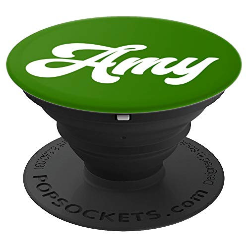 Amy First Name White on Green Background PopSockets Grip and Stand for Phones and Tablets