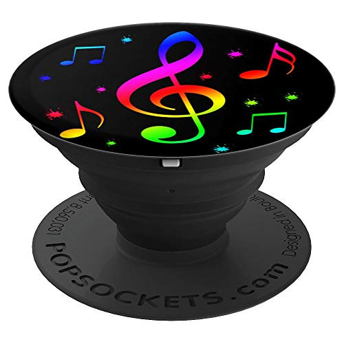 Music Instrument Notes Key Treble Clef Pentagram Gift Black PopSockets Grip and Stand for Phones and Tablets