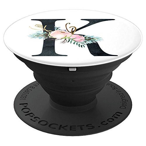 Cute Floral Initial Letter K Monogram on White PS20029 PopSockets Grip and Stand for Phones and Tablets