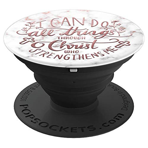 I Can Do All Things Through Christ Scripture Bible Rose Pink PopSockets Grip and Stand for Phones and Tablets