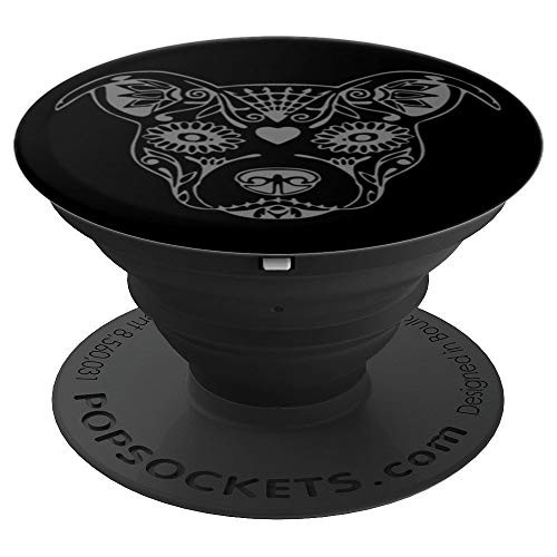 Pitbull Dog Owner Gift Black Background Gray Drawing PopSockets Grip and Stand for Phones and Tablets