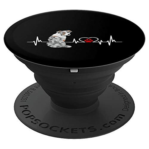 Australian Shepherd EKG Heartbeat Heart Line PopSockets Grip and Stand for Phones and Tablets