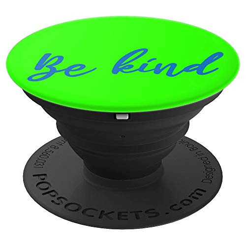 Be Kind in Dark Blue on Light Green Background PopSockets Grip and Stand for Phones and Tablets