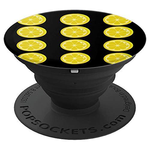 Yellow Lemons on a Black Background Lemon Lover PopSockets Grip and Stand for Phones and Tablets