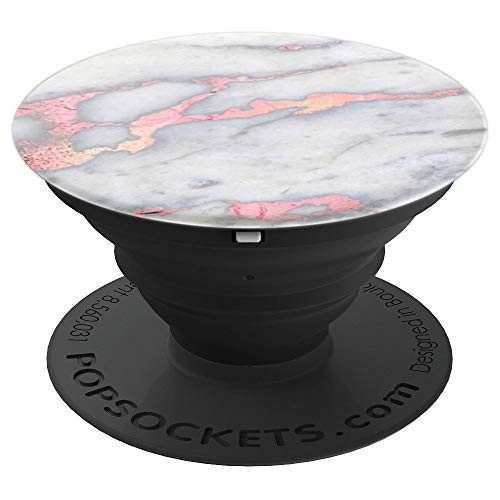 Golden Pink Rose and White Design PopSockets Grip and Stand for Phones and Tablets