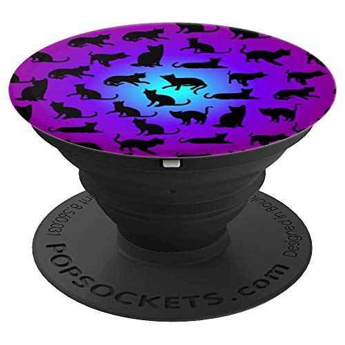 Black Cat Silhouette With Blue to Purple Gradient Background PopSockets Grip and Stand for Phones and Tablets