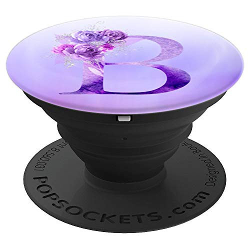 Monogram Initial Letter B purple floral Customized PopSockets Grip and Stand for Phones and Tablets