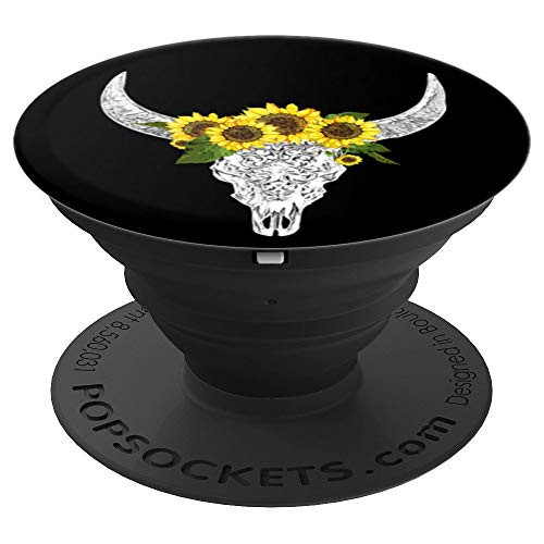 Cow Skull sunflower anatomy with flowers cute gift PopSockets Grip and Stand for Phones and Tablets
