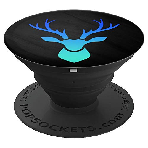 Turquoise Teal Blue Deer On Black PopSockets Grip and Stand for Phones and Tablets