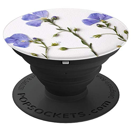 Pressed Flower Blue Wildflower on White Background PopSockets Grip and Stand for Phones and Tablets