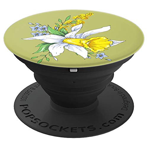 Daffodil Design on Light Green Background Grip PopSockets Grip and Stand for Phones and Tablets