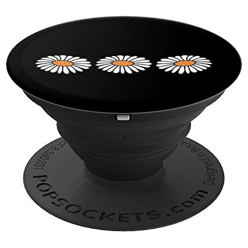 Daisy White Flowers Cute And Pretty Artsy Black Background PopSockets Grip and Stand for Phones and Tablets