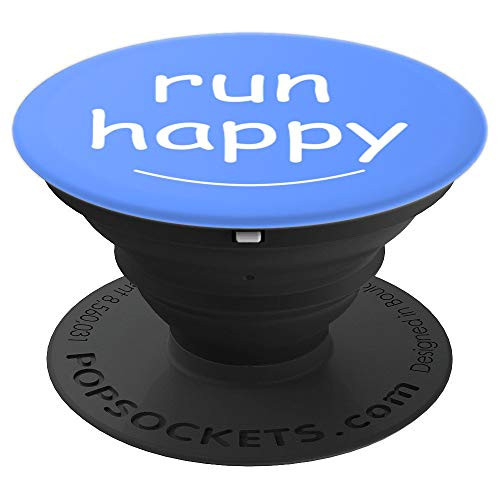 Run Happy Simile Gesture Simple Text Blue Background PopSockets Grip and Stand for Phones and Tablets