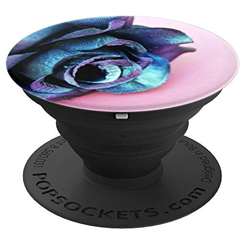 Pretty Blue Rose On Lovely Pink Background Phone Tablet Grip PopSockets Grip and Stand for Phones and Tablets