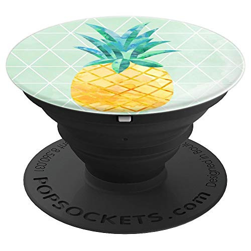 Yellow Pineapple Graphic Green Geometric Background Chic PopSockets Grip and Stand for Phones and Tablets