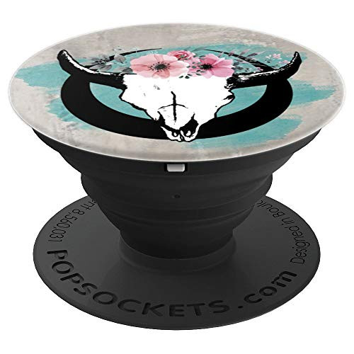 Cow Skull With Turquoise And Flowers PopSockets Grip and Stand for Phones and Tablets
