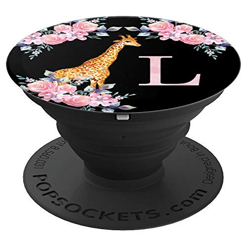 Giraffe Rose Pink Watercolor Monogram L Initial Letter PopSockets Grip and Stand for Phones and Tablets