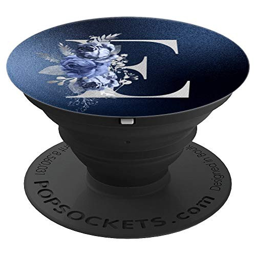 Blue floral initial letter E monogram blue background PopSockets Grip and Stand for Phones and Tablets