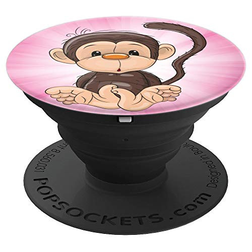 Cute Monkey Stuffed Animal On Pink Sunburst Background PopSockets Grip and Stand for Phones and Tablets