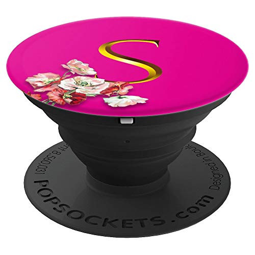 Letter S Monogram Initial Pink Background Watercolor Poppies PopSockets Grip and Stand for Phones and Tablets