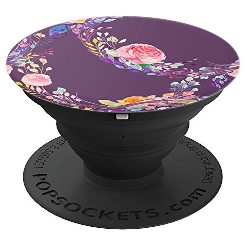 Vintage Style Watercolor Flower Wreath Purple Background PopSockets Grip and Stand for Phones and Tablets