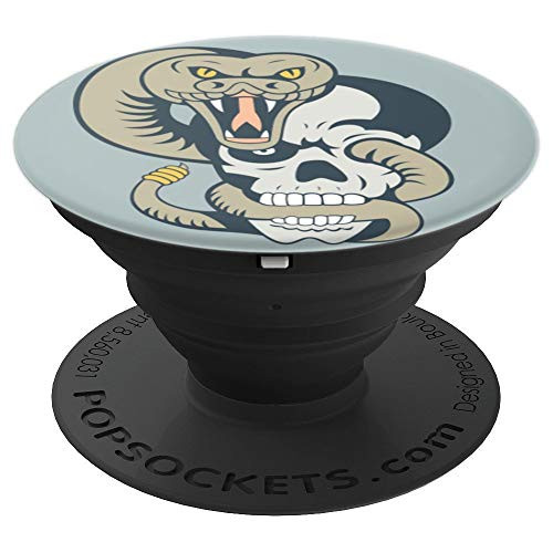 Snake Skull Grey Background PopSockets Grip and Stand for Phones and Tablets