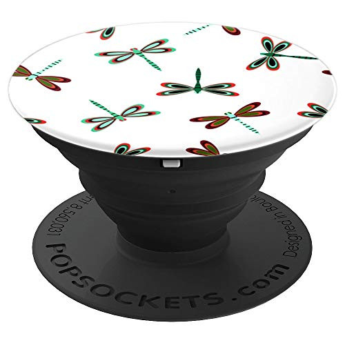 Cool Vintage Style Dragonflies Pattern On White Background PopSockets Grip and Stand for Phones and Tablets