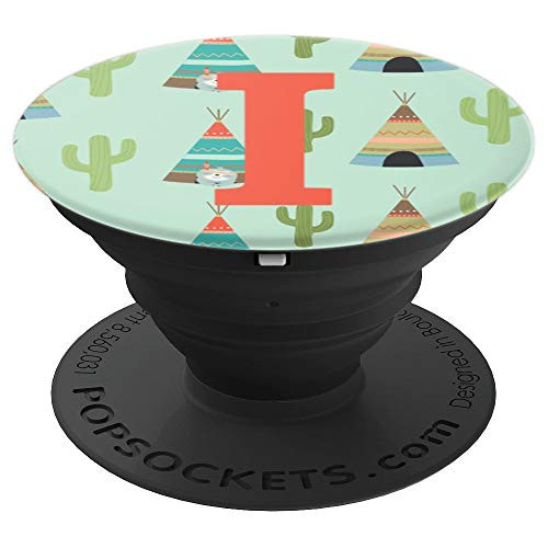 Sloth Tepee Cactus Pattern Background Monogram Initial I PopSockets Grip and Stand for Phones and Tablets