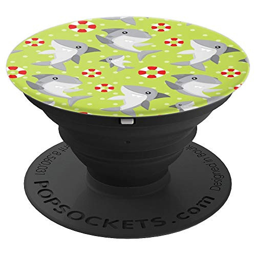 Shark   buoy Pattern on Green Background Sharks Lover Gift PopSockets Grip and Stand for Phones and Tablets