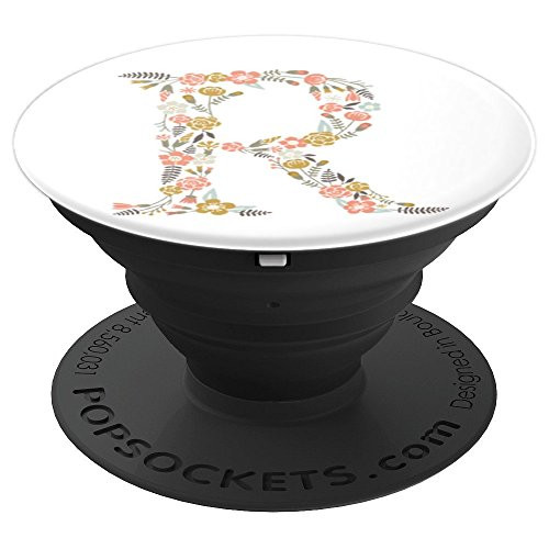 Cute Floral Initial Letter R Monogram on White PS20017 PopSockets Grip and Stand for Phones and Tablets
