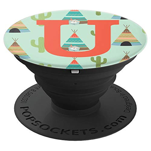 Sloth Tepee Cactus Pattern Background Monogram Initial U PopSockets Grip and Stand for Phones and Tablets