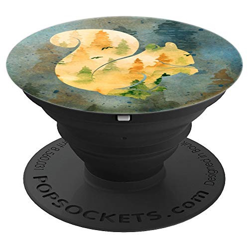 Minimalist Silhouette Squirrel With Dark Woods Background PopSockets Grip and Stand for Phones and Tablets