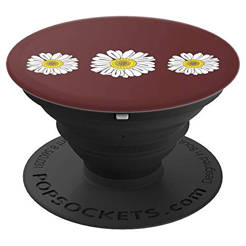 Daisy White Petals Pattern Summer Season Brown Background PopSockets Grip and Stand for Phones and Tablets