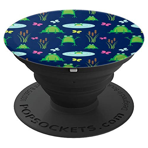Frog Lover Gifts Cartoon Frog Pattern   Navy Background PopSockets Grip and Stand for Phones and Tablets