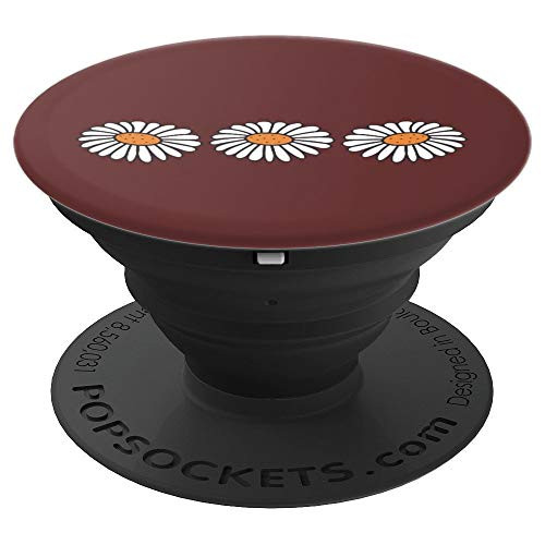 Daisy White Flowers Cute   Pretty Artsy Brown Background PopSockets Grip and Stand for Phones and Tablets
