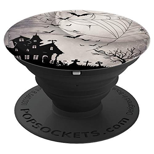 Haunted House Scenery Full Moon Bats And A Cemetery PopSockets Grip and Stand for Phones and Tablets