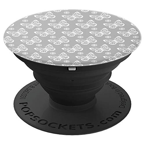 White Butterfly and Flower on Gray Background PopSockets Grip and Stand for Phones and Tablets White Butterfly and Flower on Gray Background PopSockets Grip and Stand for Phones and Tablets