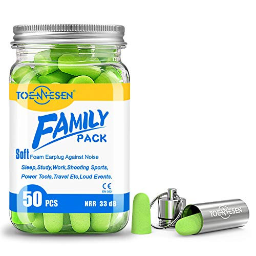 Ultra Soft Foam Earplugs, 33dB NRR Noise Reduction Ear Plugs, TOENNESEN Hearing Protection Earplugs for Sleeping, Snoring, Travel Flying, Concerts (Green)