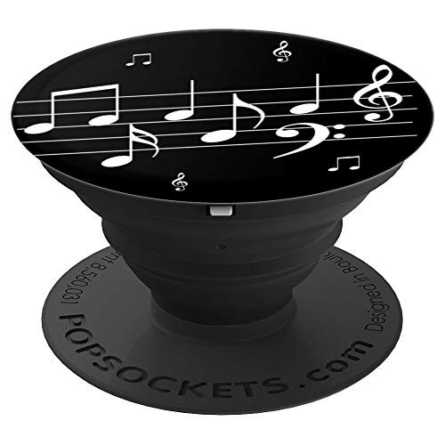 Musical Notes Instrument Key Treble Clef Pentagram Black PopSockets Grip and Stand for Phones and Tablets