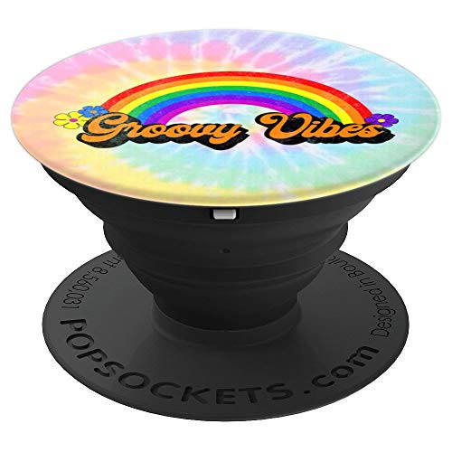 Groovy Vibes Hippy Rainbow Flower Tie Dye Background PopSockets Grip and Stand for Phones and Tablets