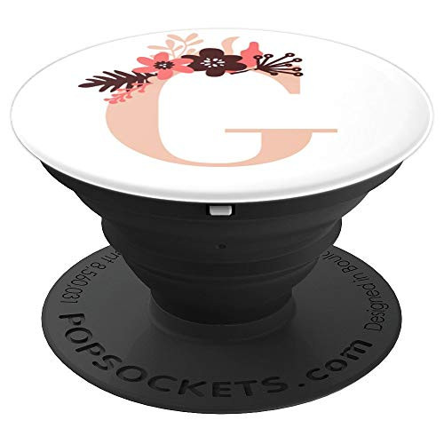 Pink Coral Blush Letter G Initial Floral Flowers Monogram PopSockets Grip and Stand for Phones and Tablets