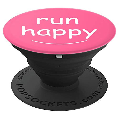 Run Happy Simile Gesture Simple Text Pink Background PopSockets Grip and Stand for Phones and Tablets