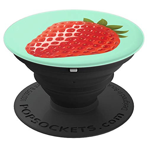 Strawberry on Mint Green Background PopSockets Grip and Stand for Phones and Tablets