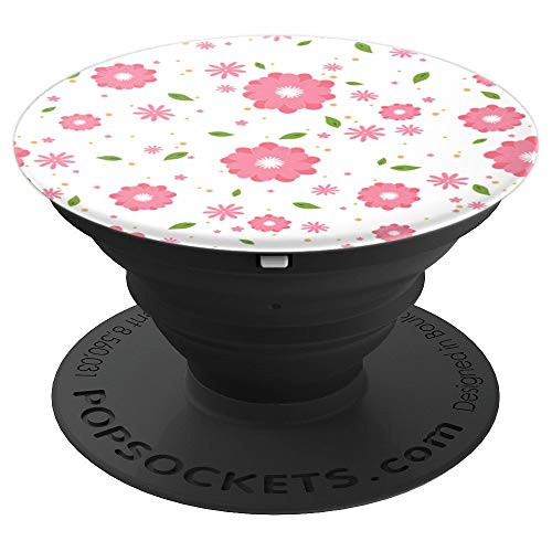 Pink Flowers Floral Background White PopSockets Grip and Stand for Phones and Tablets Pink Flowers Floral Background White PopSockets Grip and Stand for Phones and Tablets